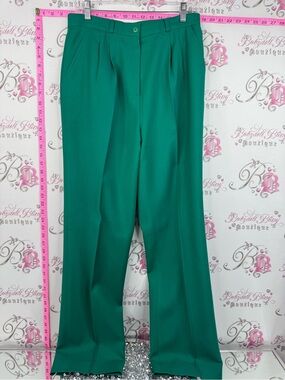 Gloria pants vintage wool Classic High-Waist Wide-Leg Trousers in Emerald Green